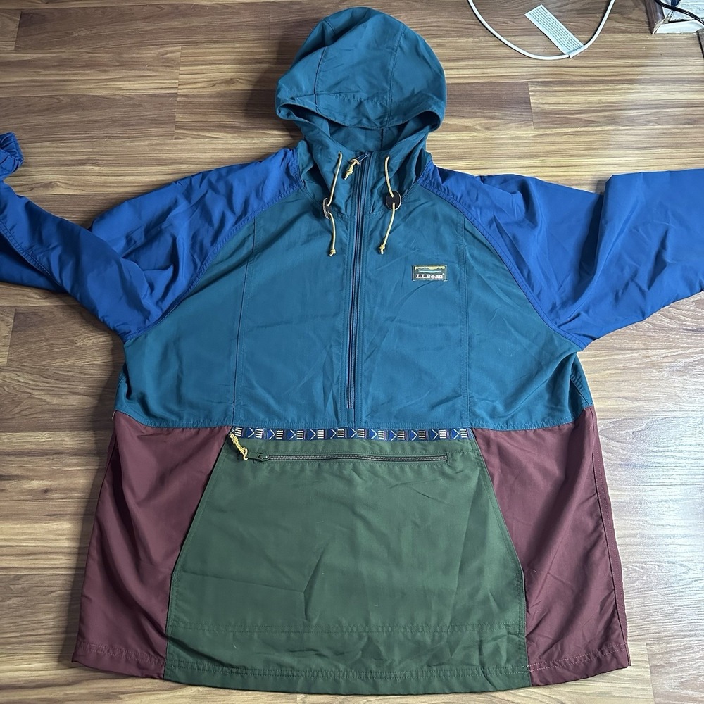 LL Bean Windbreaker Mens XXL Teal Mountain Classic Anorak Jacket Hooded Nylon - Picture 2 of 8